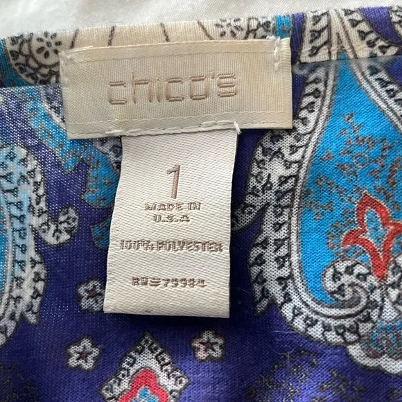 Chicos Size M V-Neck Paisley Print Tunic Top - Blue - Picture 15 of 15